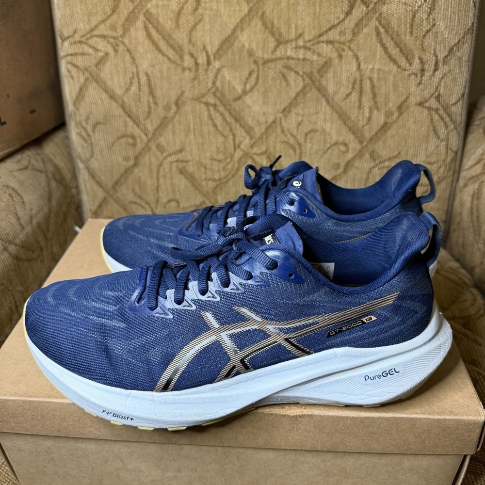 Asics GT-2000 13 Womens Size 11 Blue Gold White Athletic Running Shoes Used